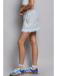 Light Blue Lace Trim Ruffle Shorts
