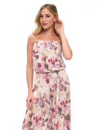 Blush Pink Watercolor Floral Strapless Jumpsuit