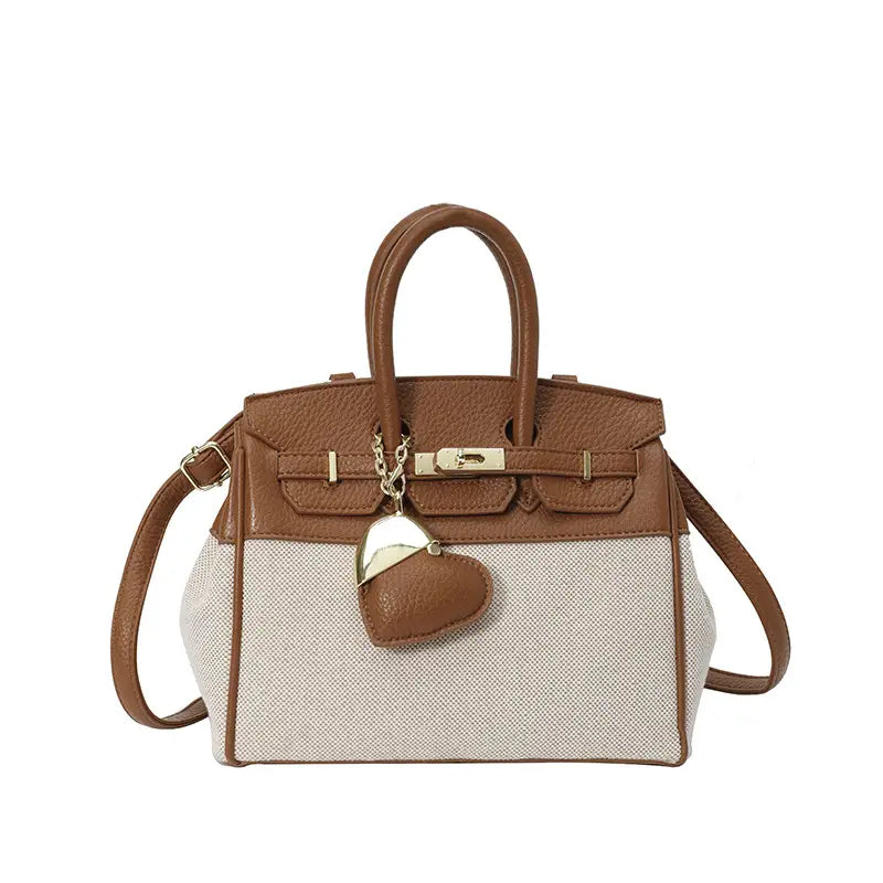 Two-Tone Structured Top Handle Satchel Bag