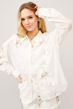 Crochet Lace Linen Blend Button-Up Blouse