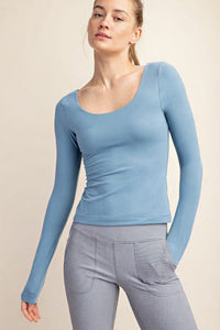 Blue Long Sleeve Scoop Neck Top