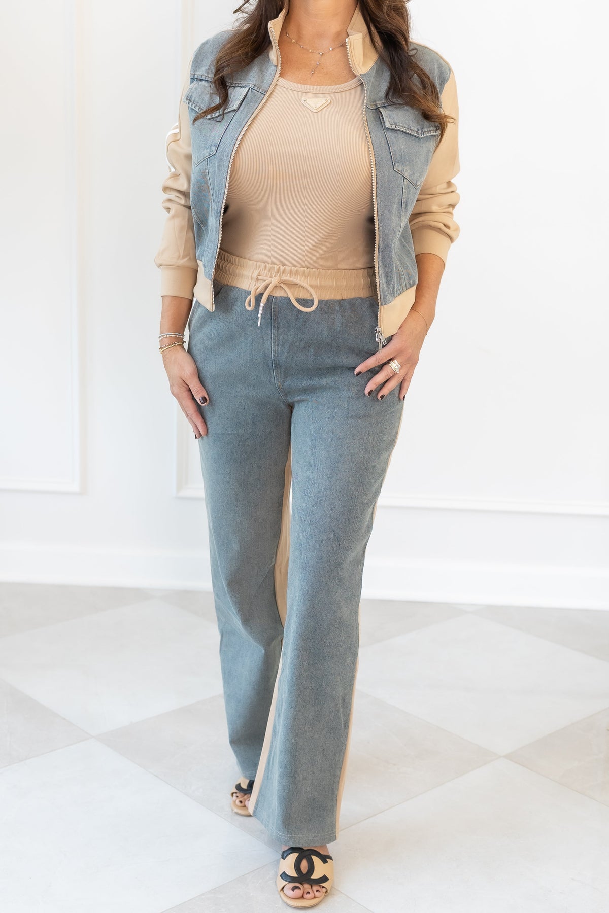 Denim-Panel Athleisure Set — NJ7A8193