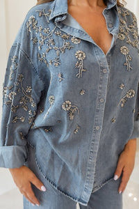 Crystal-Embellished Washed Denim Pant Set — NJ7A9638