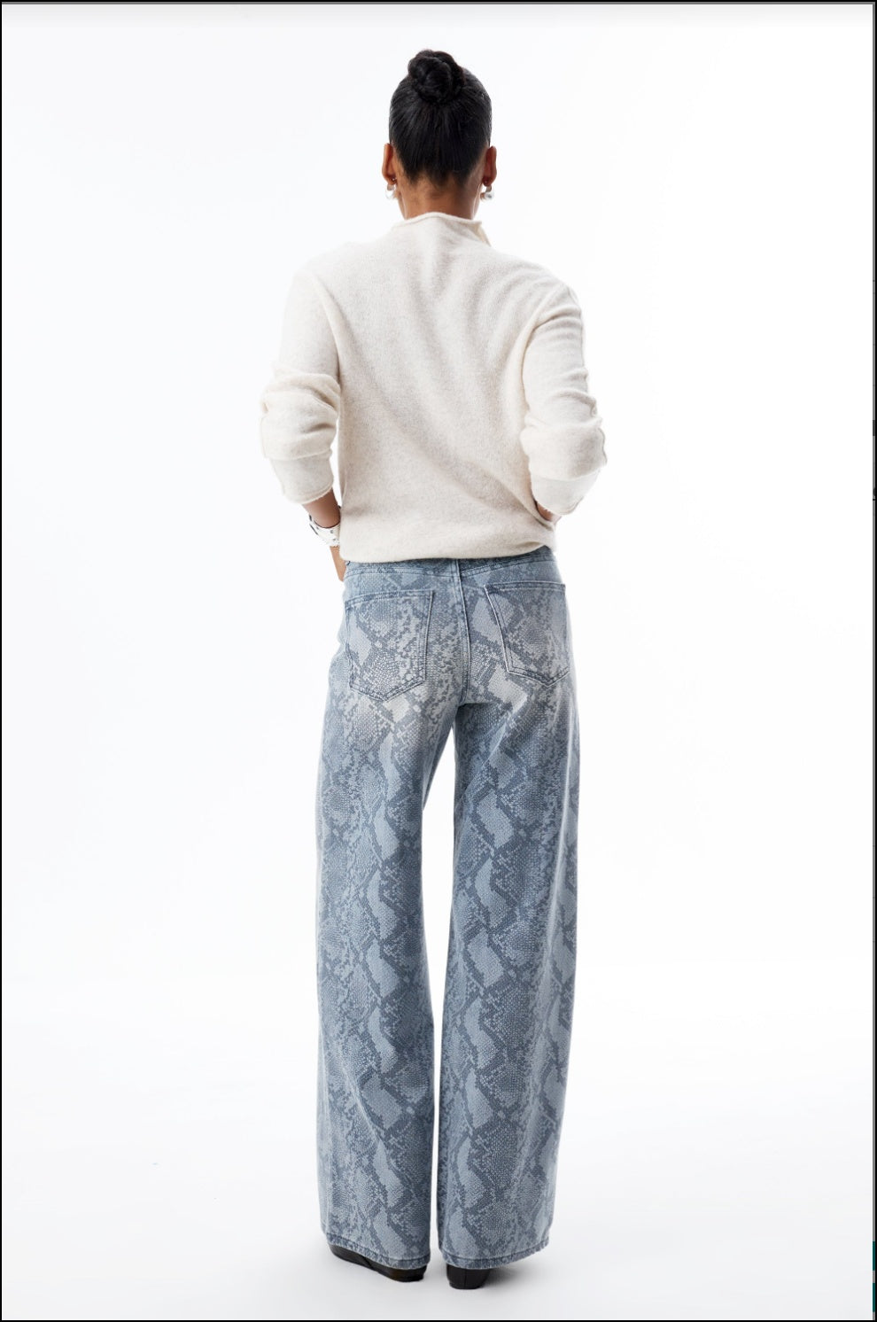 Animal Print Denim Jeans back view