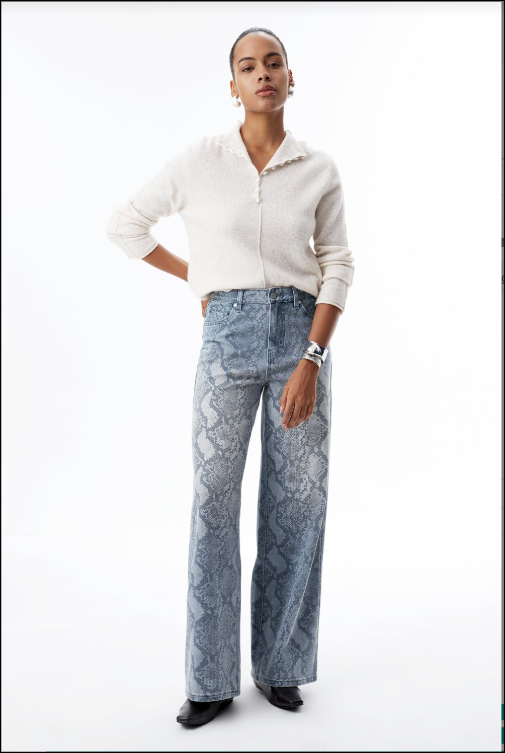 Animal Print Denim Jeans styled look