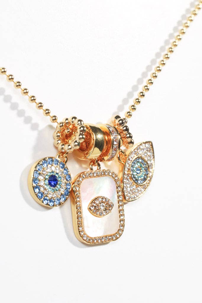 Trio of Evil Eye Crystal Charm Necklace