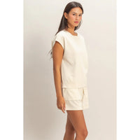 White Relaxed Fit Lounge Tee and Drawstring Shorts Set