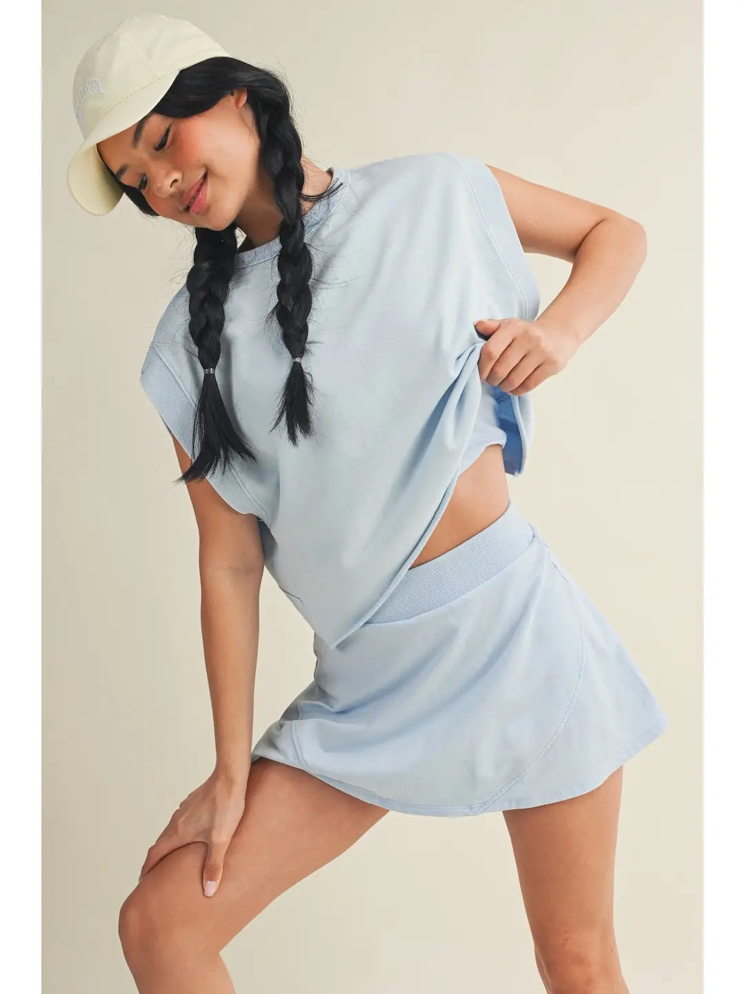 Light Blue Open Back Cropped Active Top
