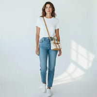 Canvas Tote Bag with Tan Leather Trim and Crossbody Strap