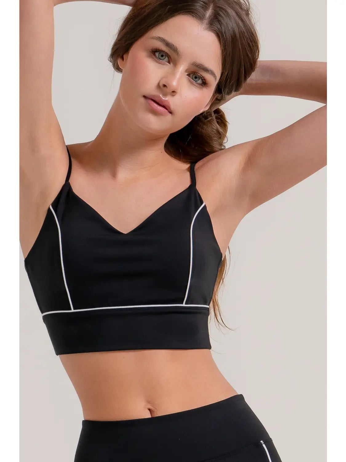 Black Contrast Trim Strappy Sports Bra Crop Top