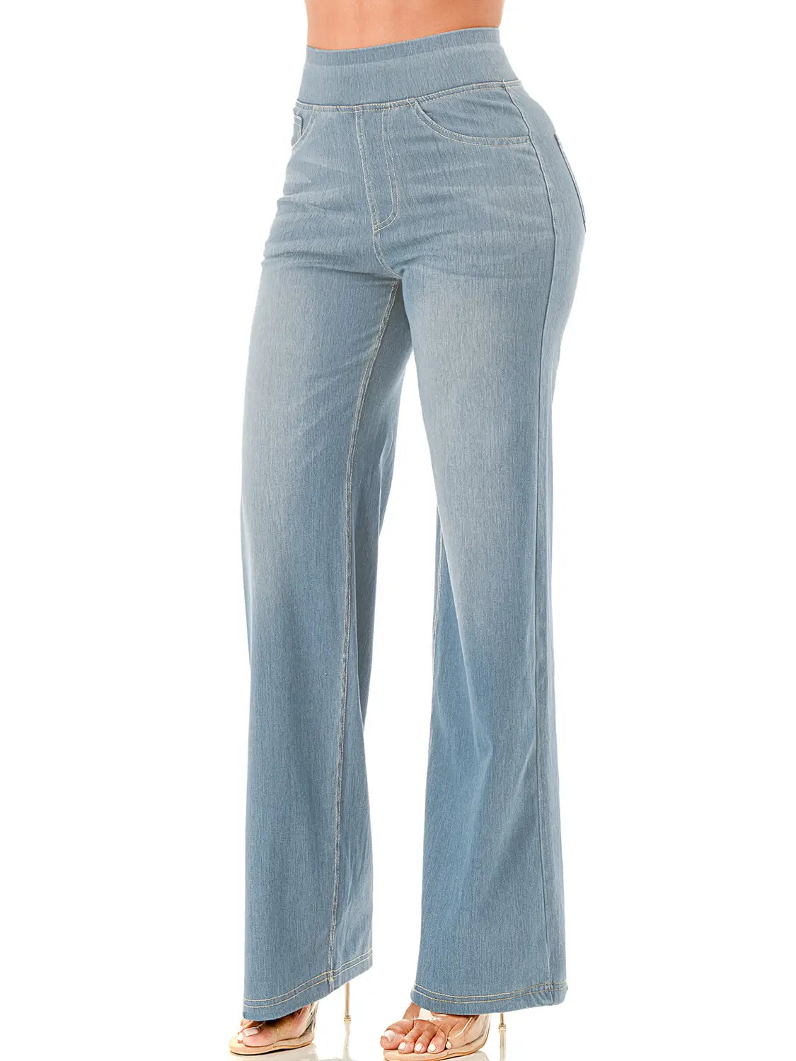 Light Denim High-Waisted Stretch Wide Leg Jeans