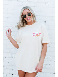 Oversized Nude Beach Graphic Tee with Positive Quote Print