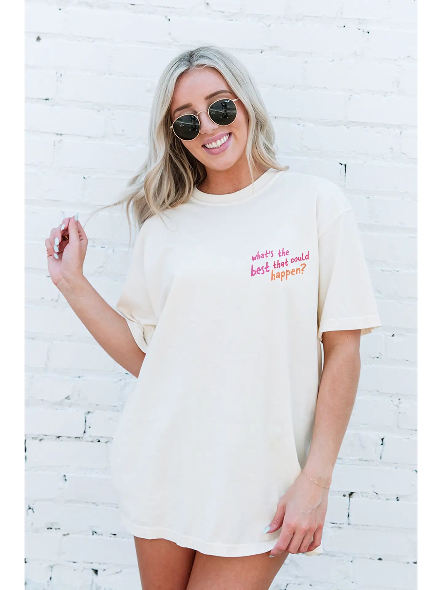 Oversized Nude Beach Graphic Tee with Positive Quote Print