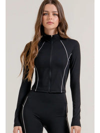 Black Contrast Stitch Zip-Up Active Wear Jacket