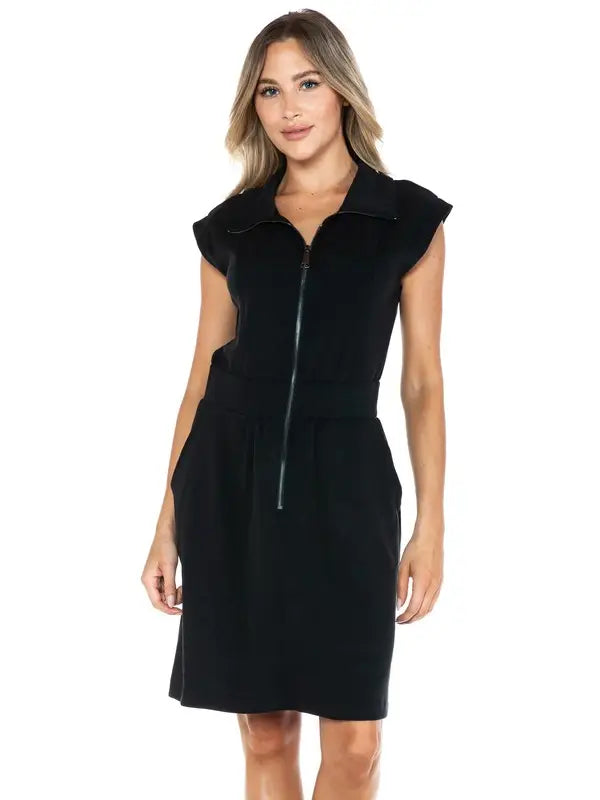 Zip Front Cap Sleeve Utility Dress