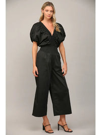 Wide Leg Puff Sleeve Jumpsuit in Classic Black