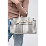 Striped Canvas Handbag with Gold Accents