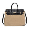 Elegant Woven Leather and Canvas Handbag