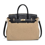 Elegant Woven Leather and Canvas Handbag