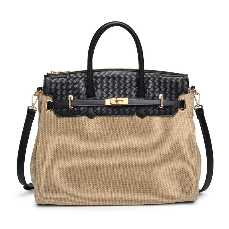 Elegant Woven Leather and Canvas Handbag