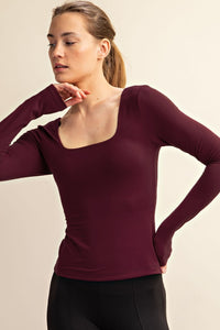 Square Neck Long Sleeve Top in Deep Red