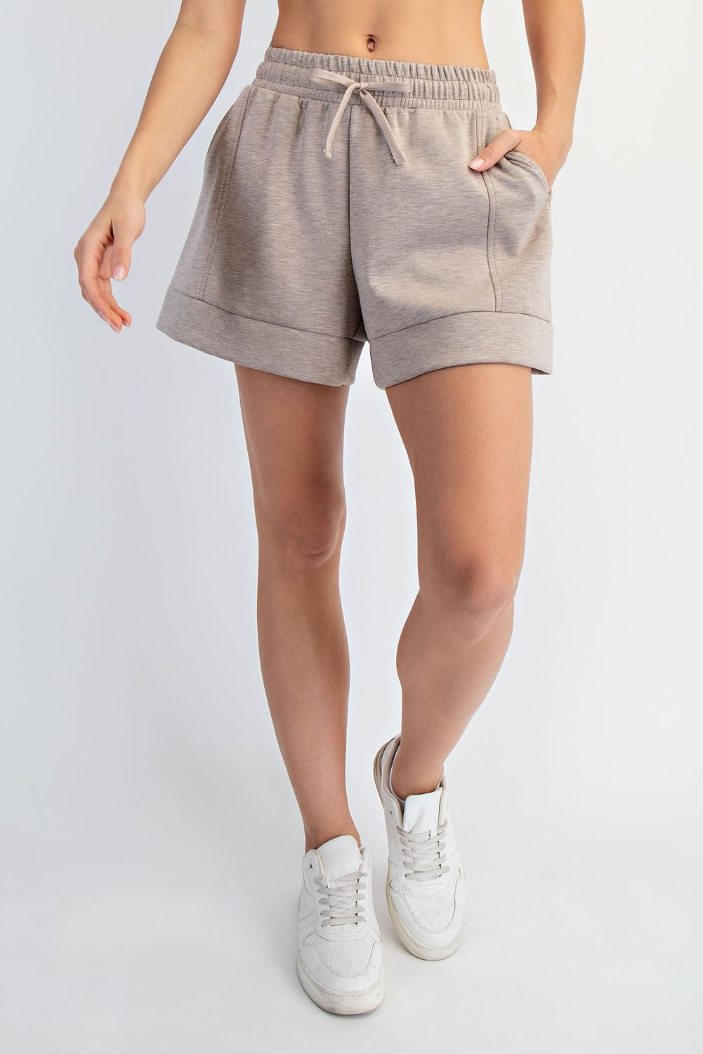 Nude Drawstring Lounge Shorts with Elastic Waistband
