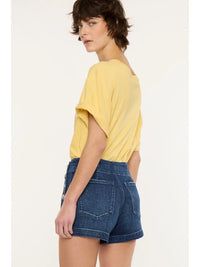 High Rise Sailor Button Front Denim Shorts