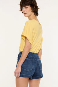 High Rise Sailor Button Front Denim Shorts
