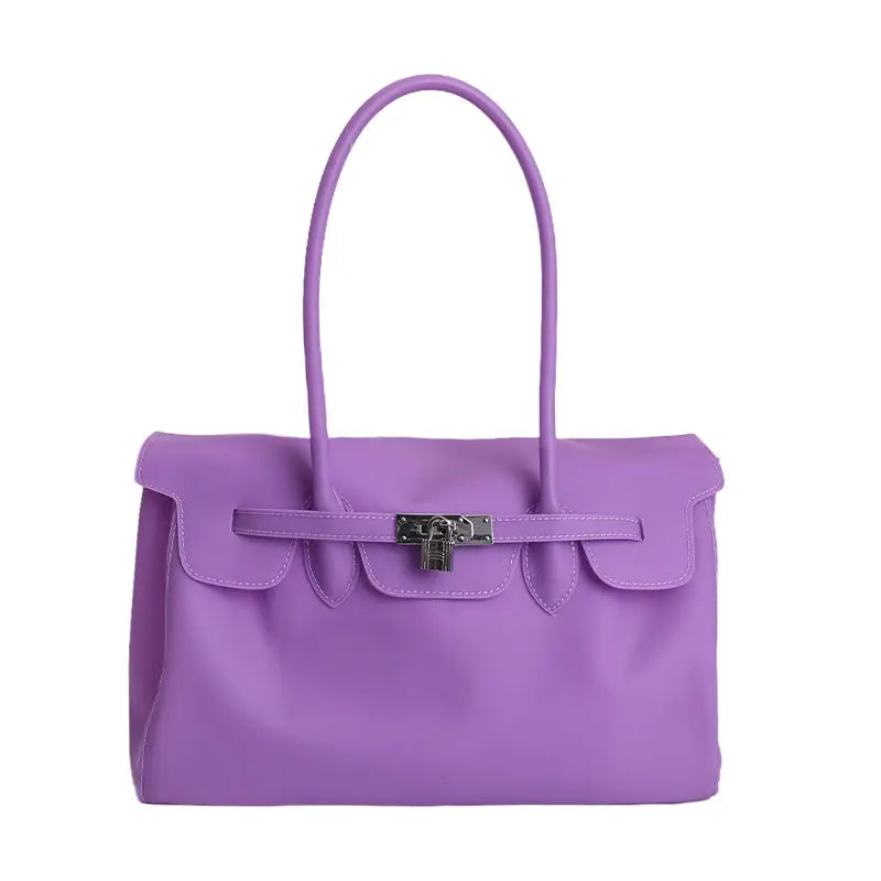 Structured Top Handle Tote Bag with Silver Lock Detail