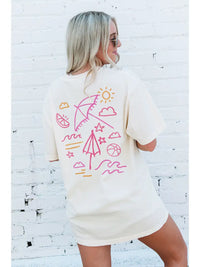 Oversized Nude Beach Graphic Tee with Positive Quote Print
