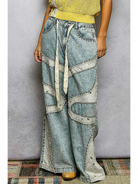 Boho Patchwork Lace Wide Leg Denim Pants