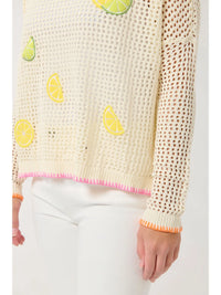 White Embroidered Open Knit Lightweight Sweater