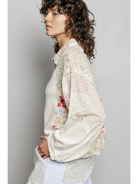 Patchwork Floral Lace Button-Down Blouse