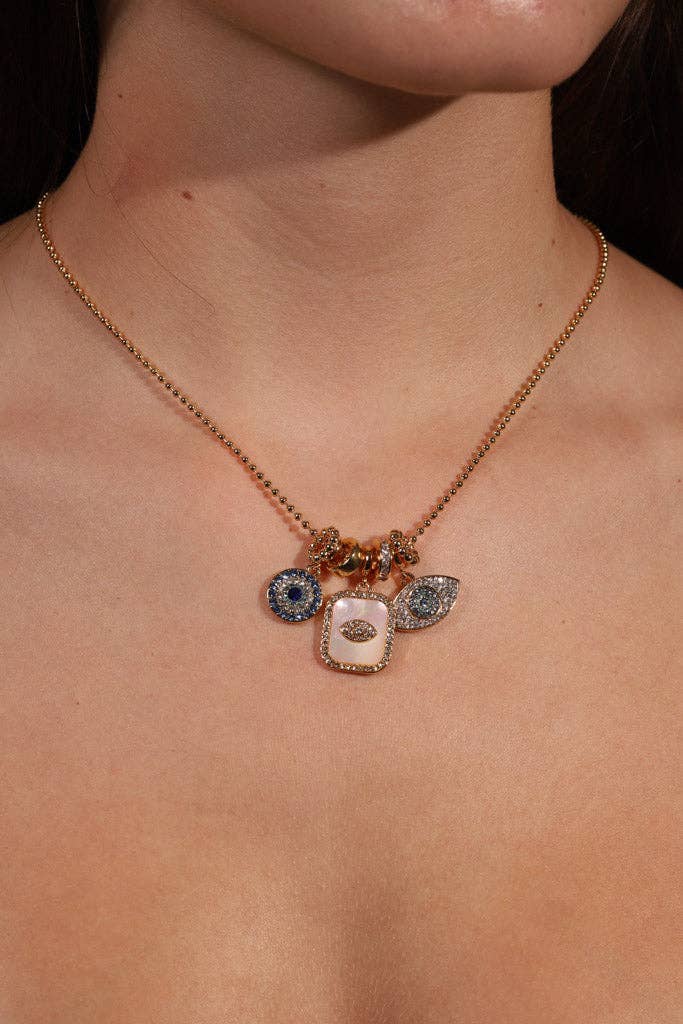 Trio of Evil Eye Crystal Charm Necklace