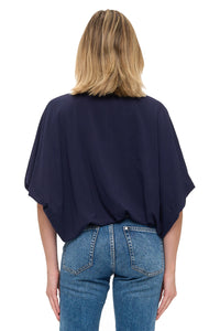 Navy Blue Relaxed Fit Short Sleeve Dolman Top
