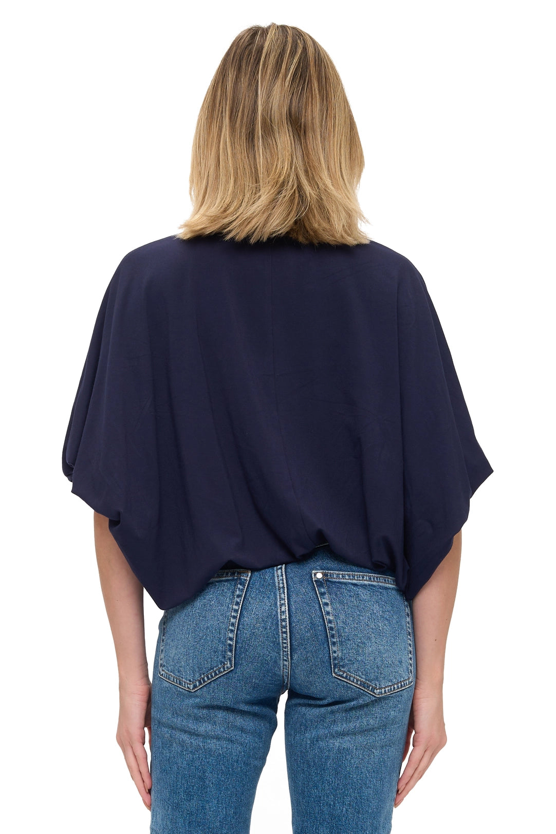 Navy Blue Relaxed Fit Short Sleeve Dolman Top