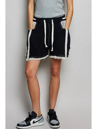Vintage Crochet Patch Drawstring Casual Shorts