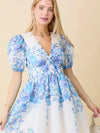 Floral Puff Sleeve Mini Dress with Bow Front Detail