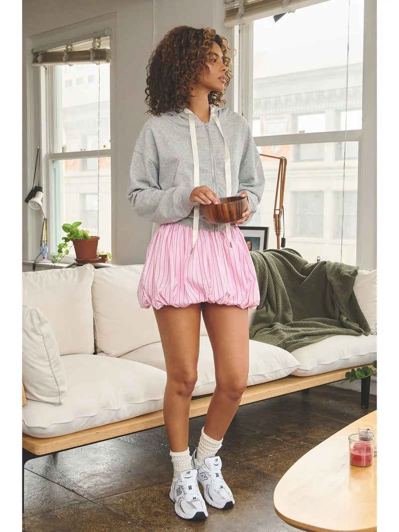 Heather Gray Zip Hoodie with Extra-Wide Drawstrings