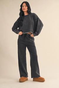 Vintage Wash Open Back Sweatshirt - Charcoal Relaxed Fit Pullover