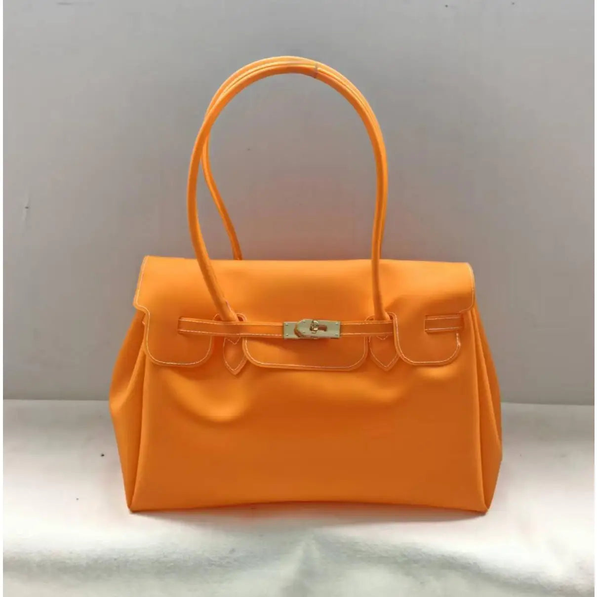 Bright Structured Top Handle Satchel with Gold Turn Lock Closure