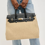 Elegant Woven Leather and Canvas Handbag