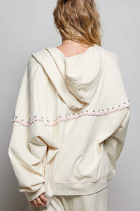 Cropped Zip-Up Hoodie with Stud Detail and Contrast Trim