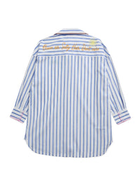 Blue & White Striped Beach Embroidered Oversized Button-Down Shirt Cover-Up