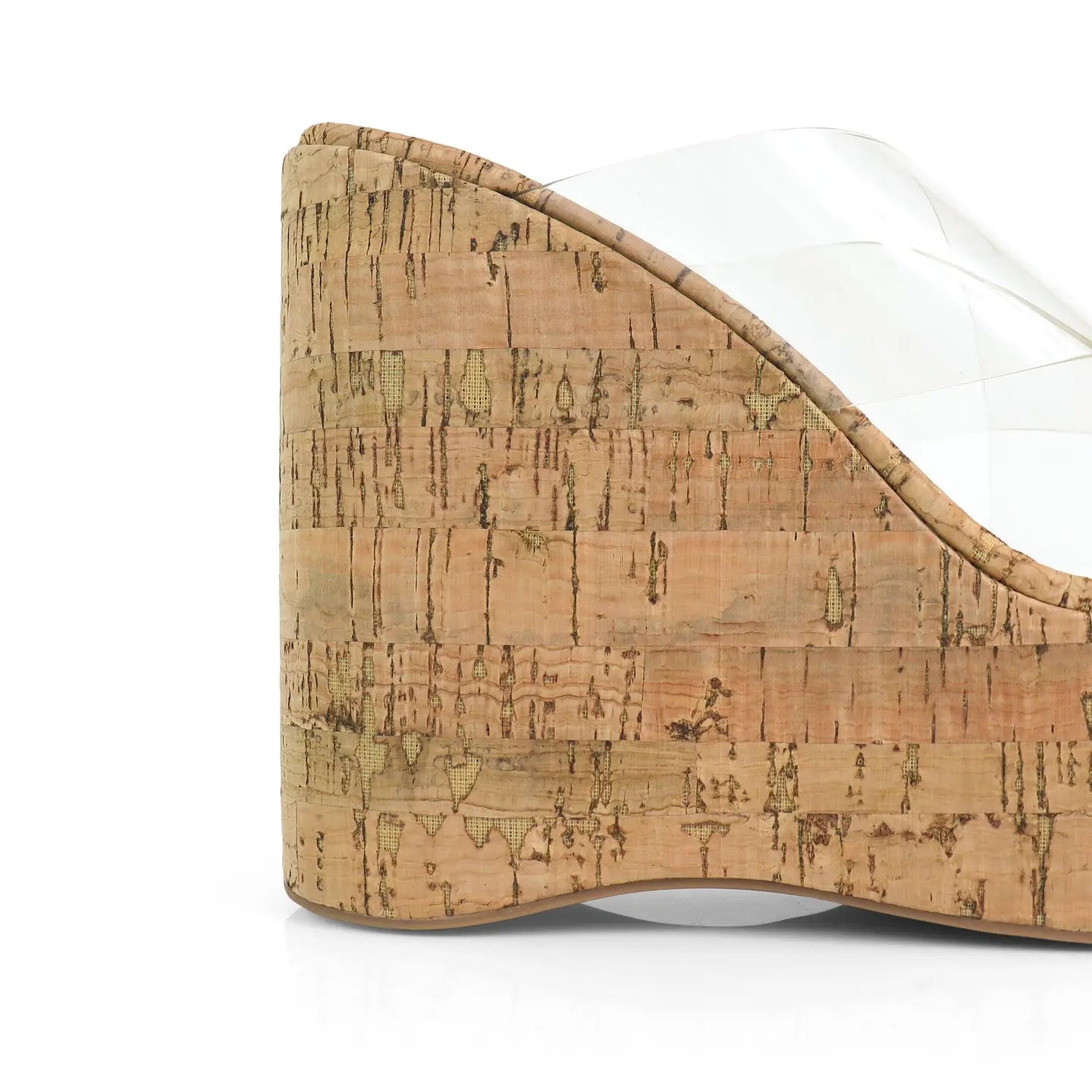 Mio Clear Strap Cork Platform Wedge Slide Sandals