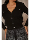 Black Button-Up Knit Cardigan with Crystal Accent Buttons
