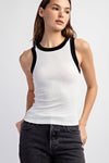 LUREX RIBBED KNIT TANK TOP CONTRAST EDGE