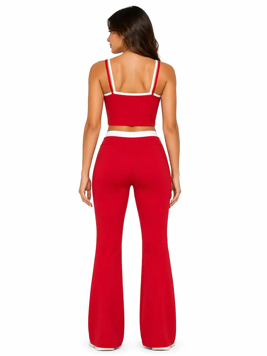 Red Contrast Trim Sports Bra and Flared Leggings Set