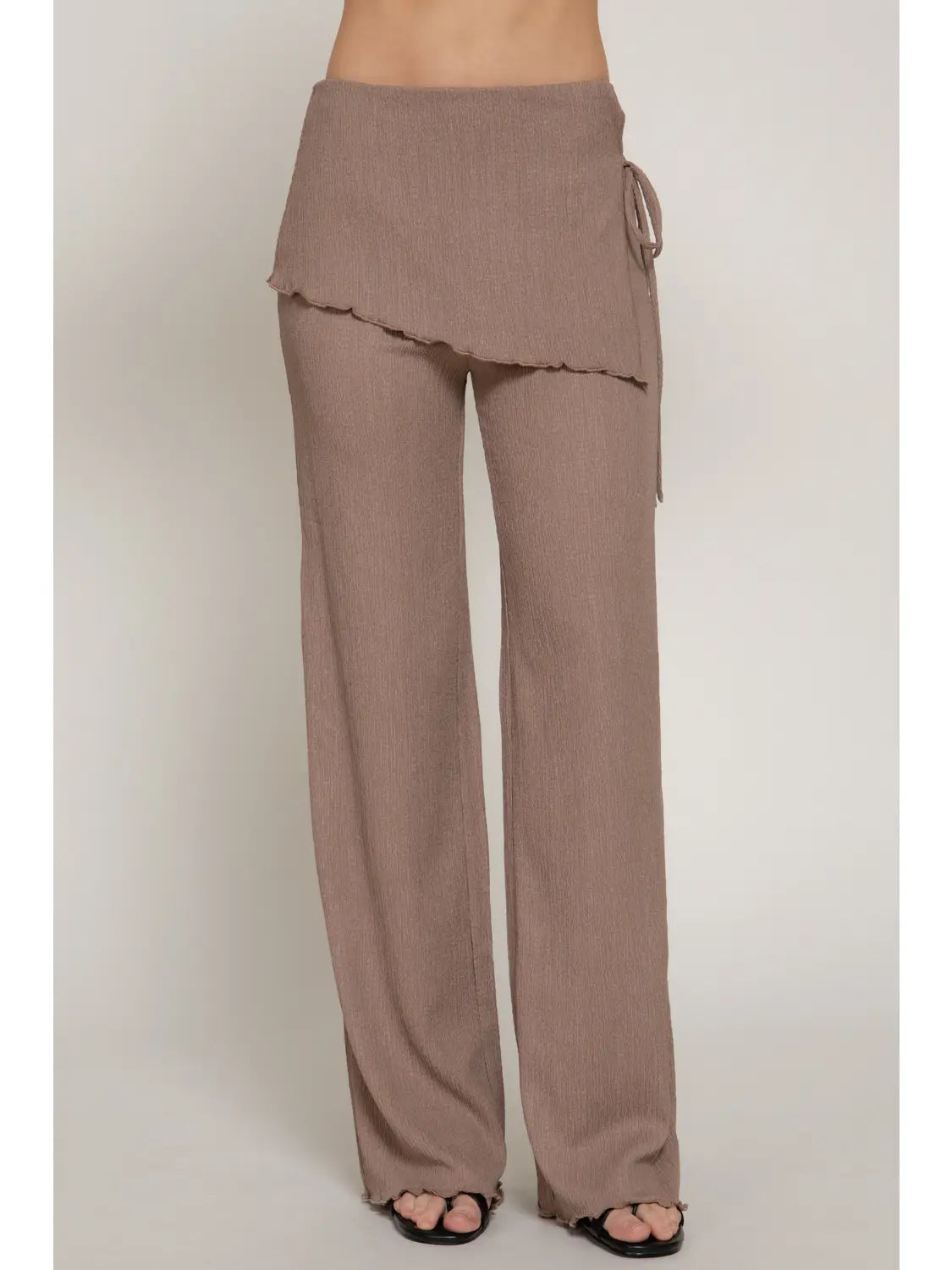 Nude Textured Wrap Detail Wide Leg Pants