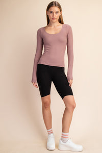 Pink Long Sleeve Scoop Neck Top